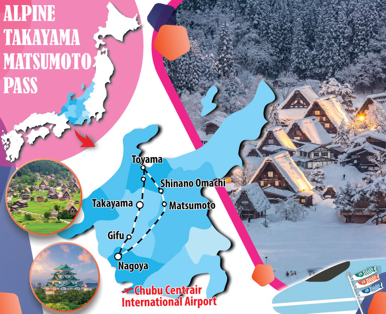 DU LỊCH NHẬT CÙNG VÉ  ALPINE - TAKAYAMA - MATSUMOTO TOURIST PASS.